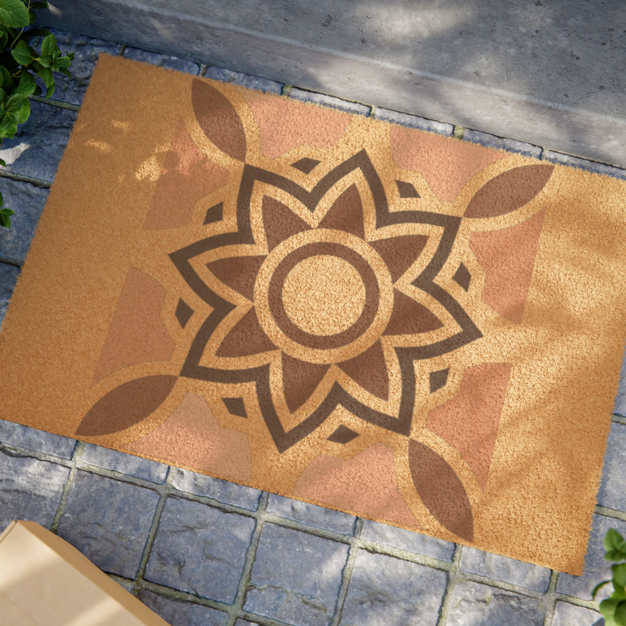 Boho Floral Coir Doormat – Rustic Sunburst Entry Mat - Image 4