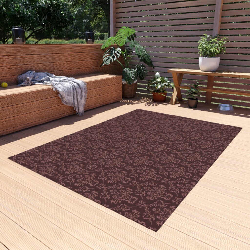 Outdoor Rug — Burgundy Damask Patio Mat