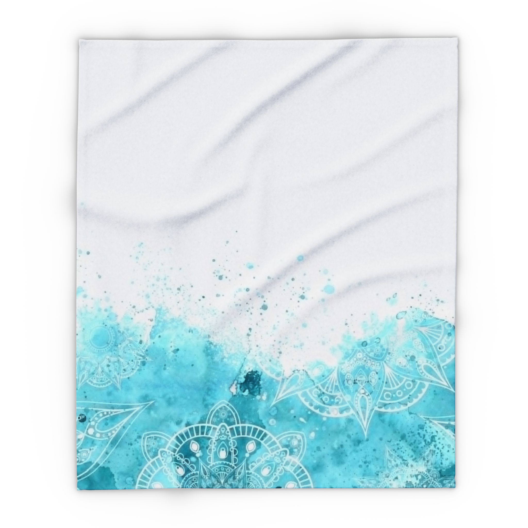 Arctic Mandala Fleece Blanket — Blue Watercolor Cozy Throw - Image 6