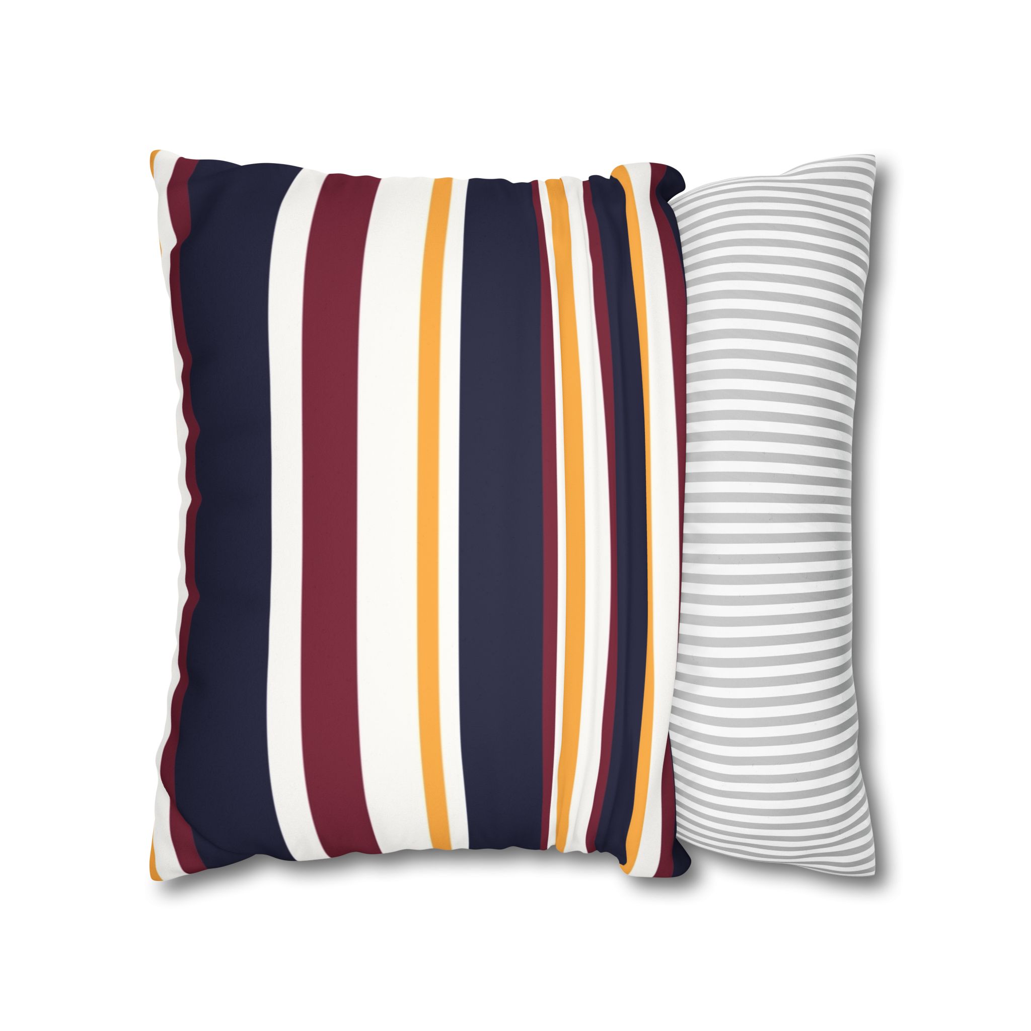 Striped Faux Suede Pillowcase - Navy, Maroon & Mustard Decorative Throw Pillow Cover - Image 10
