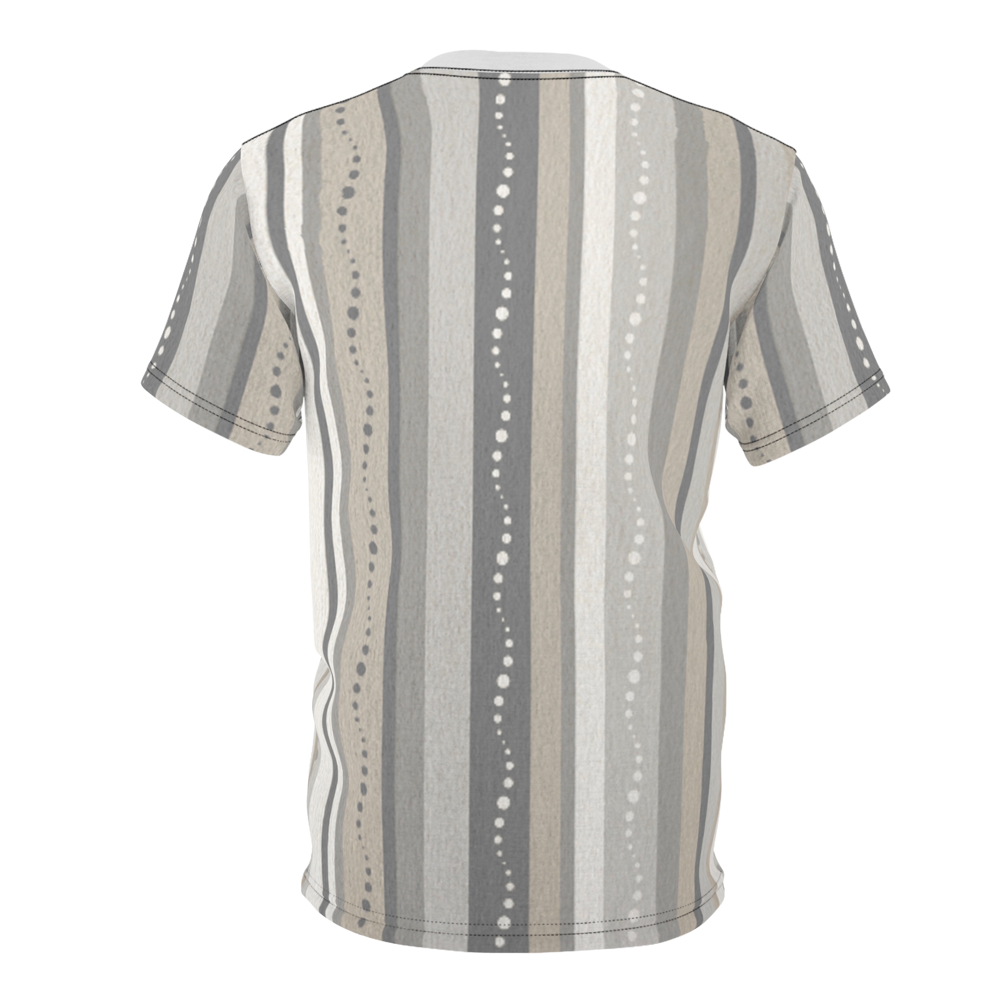 Neutral Striped Pattern Tee — Beige & Gray All-Over Print - Image 9