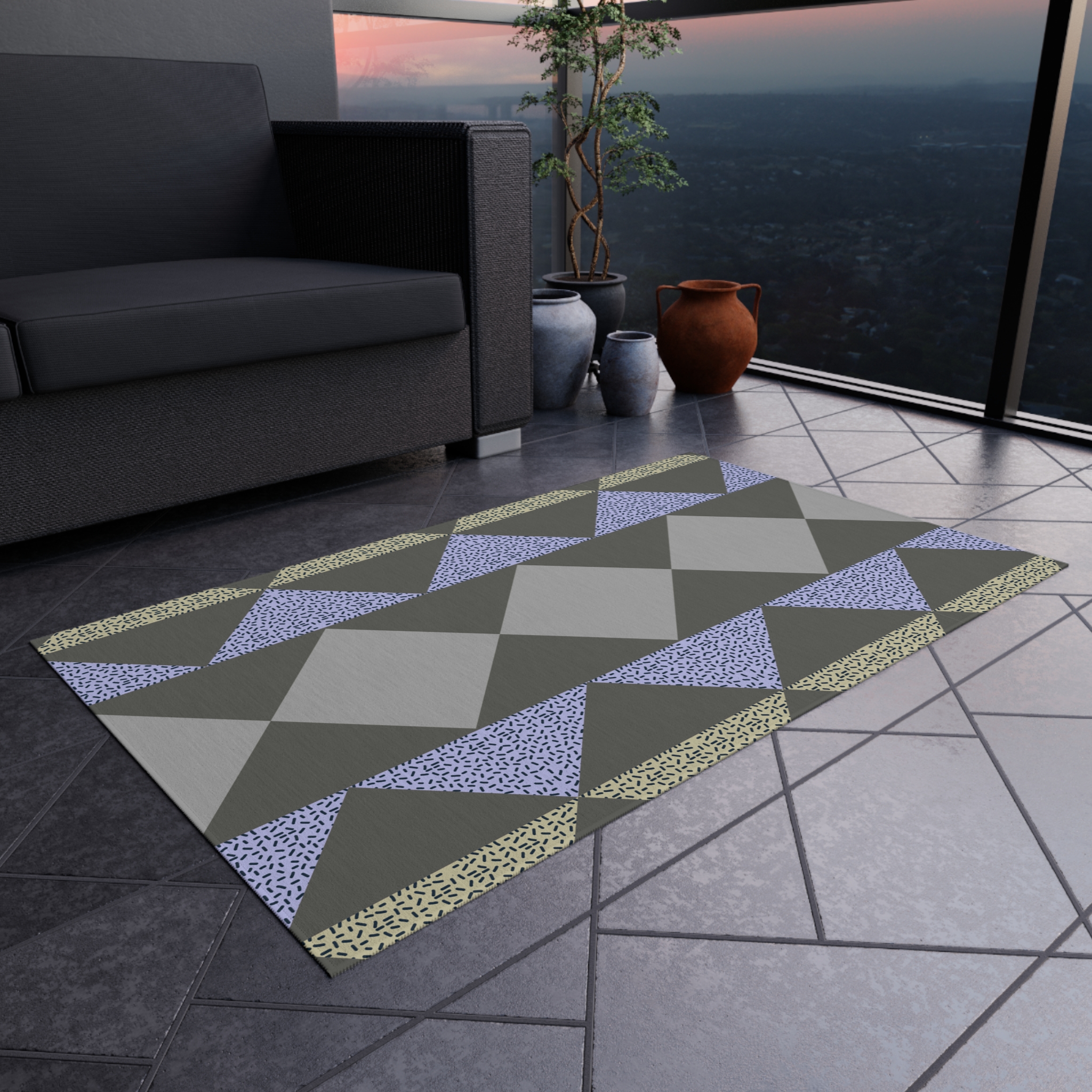Geometric Triangle Outdoor Rug — Modern Patio Mat in Gray, Blue & Beige - Image 12