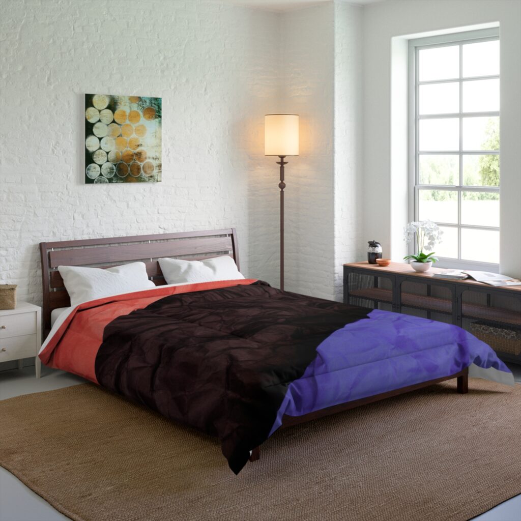 Diagonal Tricolor Comforter – Red Black Purple Modern Bedding