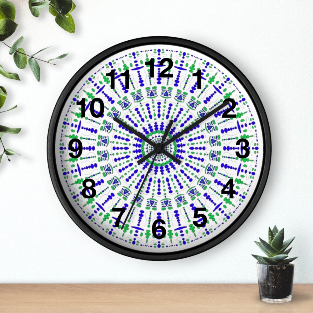 Geometric Mandala Wall Clock — Blue & Green Radial Pattern
