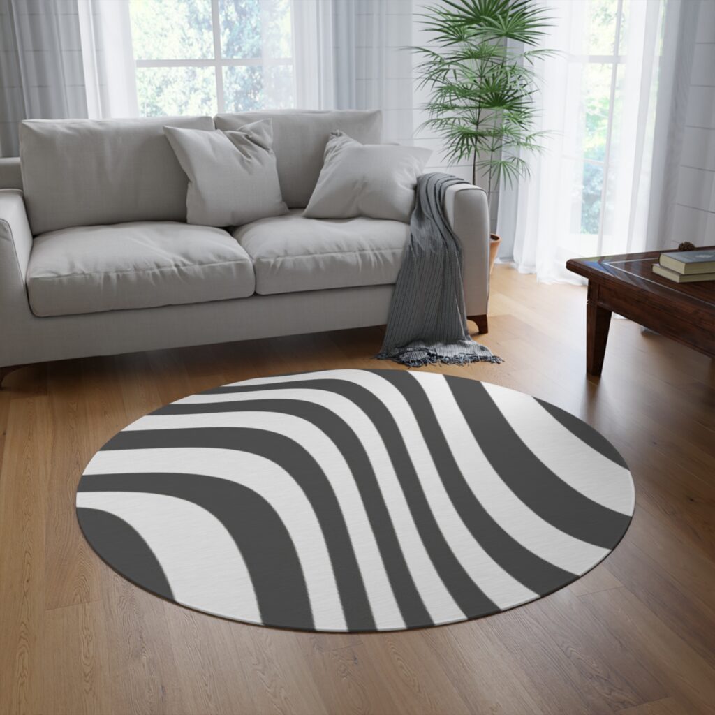 Zebra Wave Round Rug — Black & White Modern Abstract Area Rug