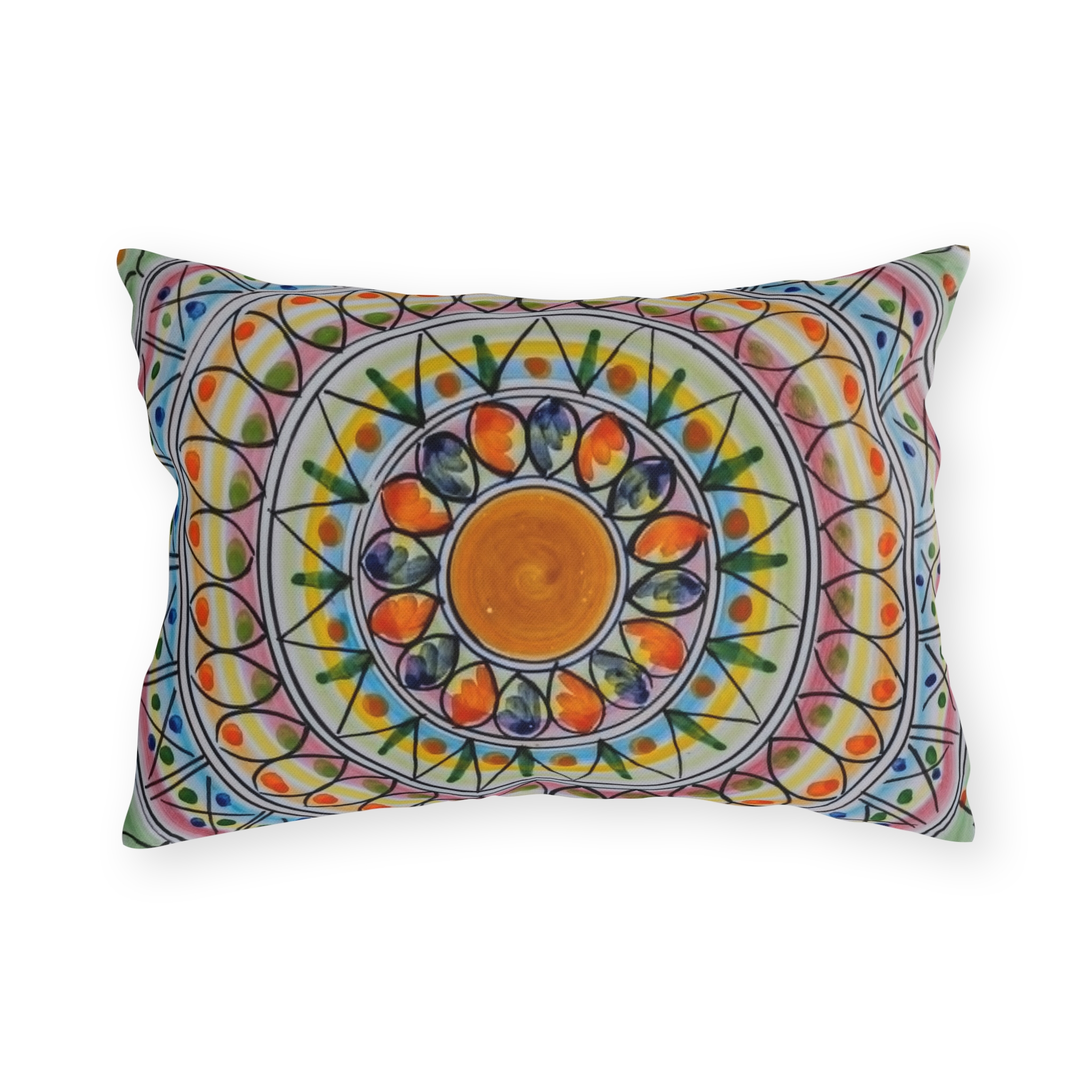 Boho Mandala Outdoor Pillow - Colorful Floral Sunburst Patio Cushion - Image 6