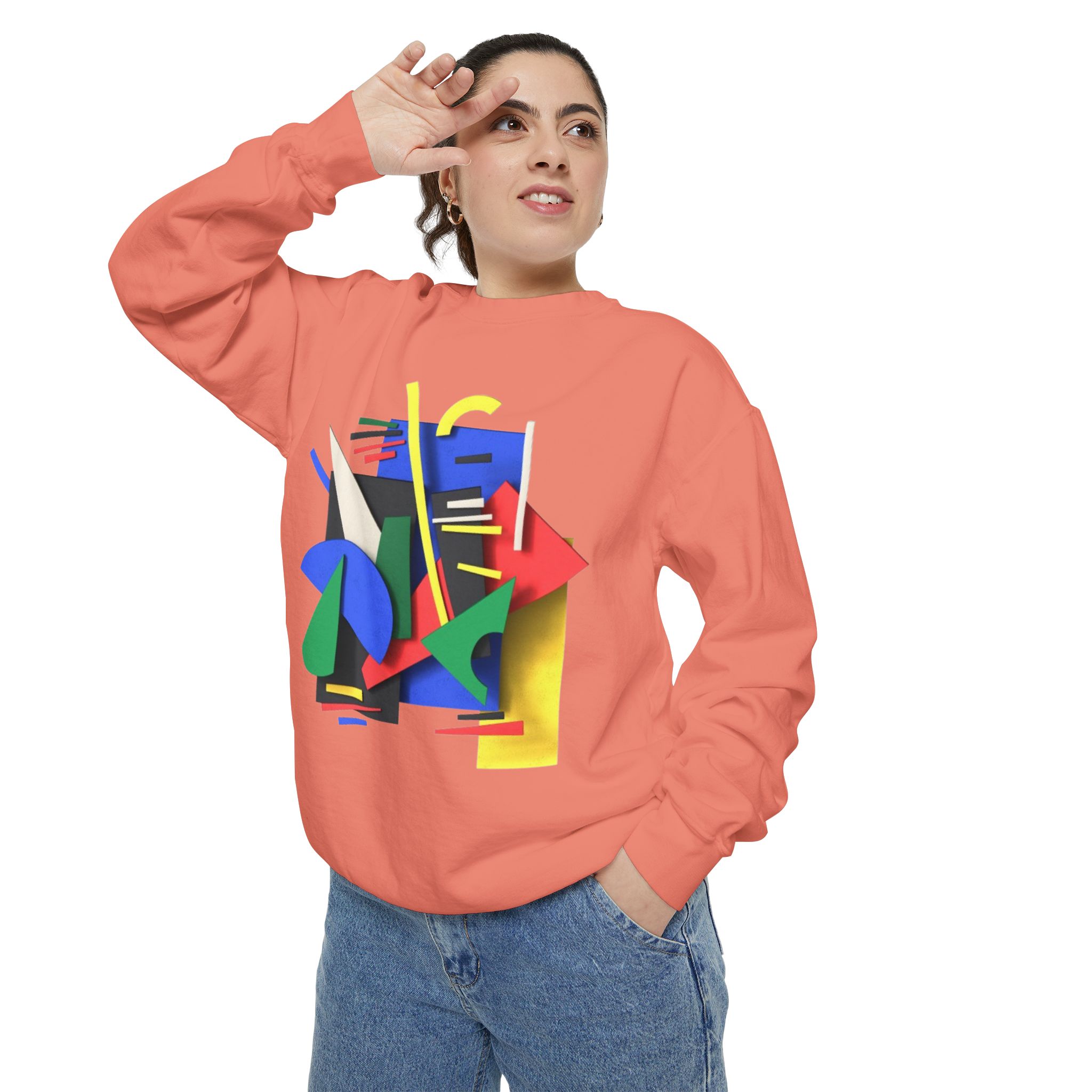 Abstract Geometric Crewneck Sweatshirt — Colorful 80s Retro Art Design - Image 17