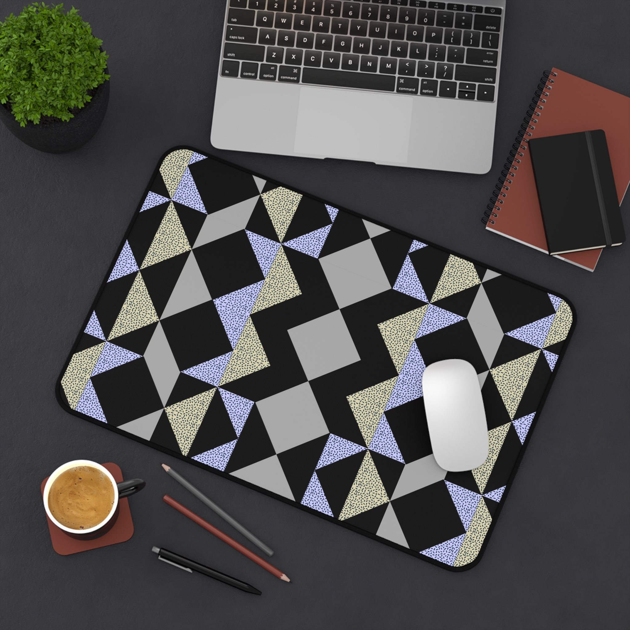 Geometric Glam Desk Mat — Modern Black & Silver Pattern - Image 4