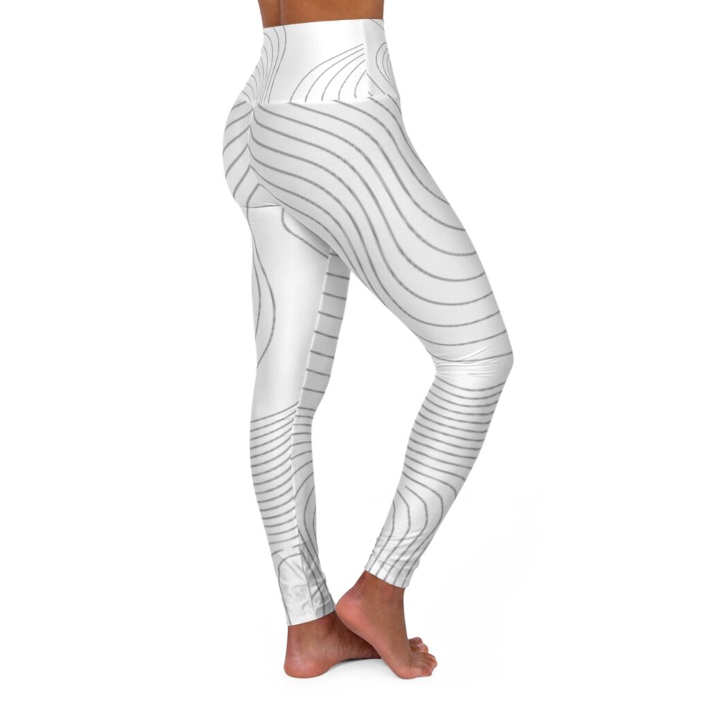 High-Waist Yoga Leggings — Minimalist White Curve Line Print