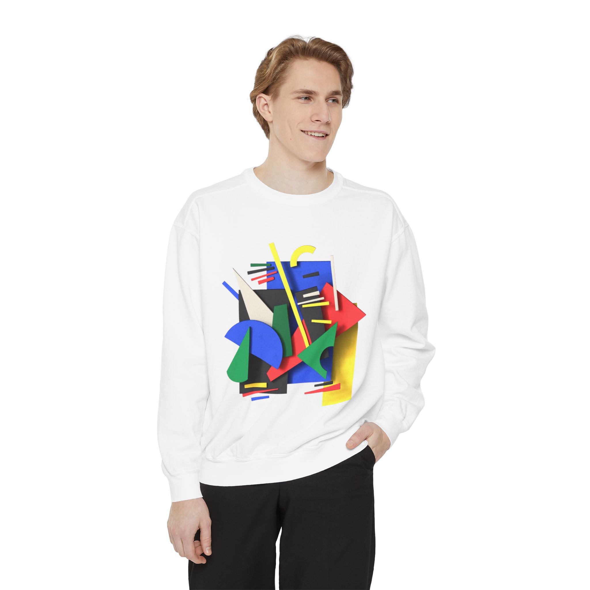 Abstract Geometric Crewneck Sweatshirt — Colorful 80s Retro Art Design - Image 9