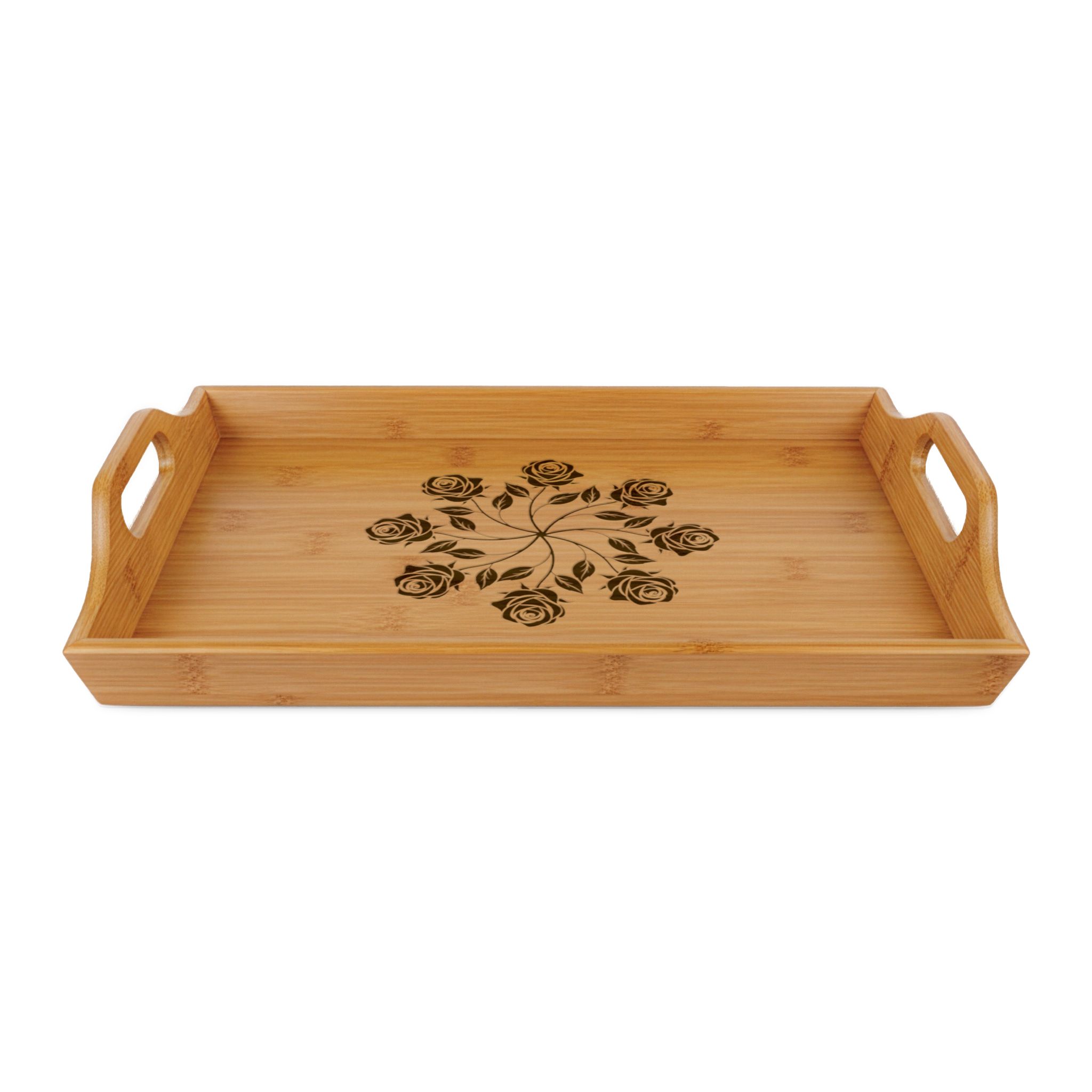 Engraved Bamboo Serving Tray — Floral Rose Mandala - Image 2