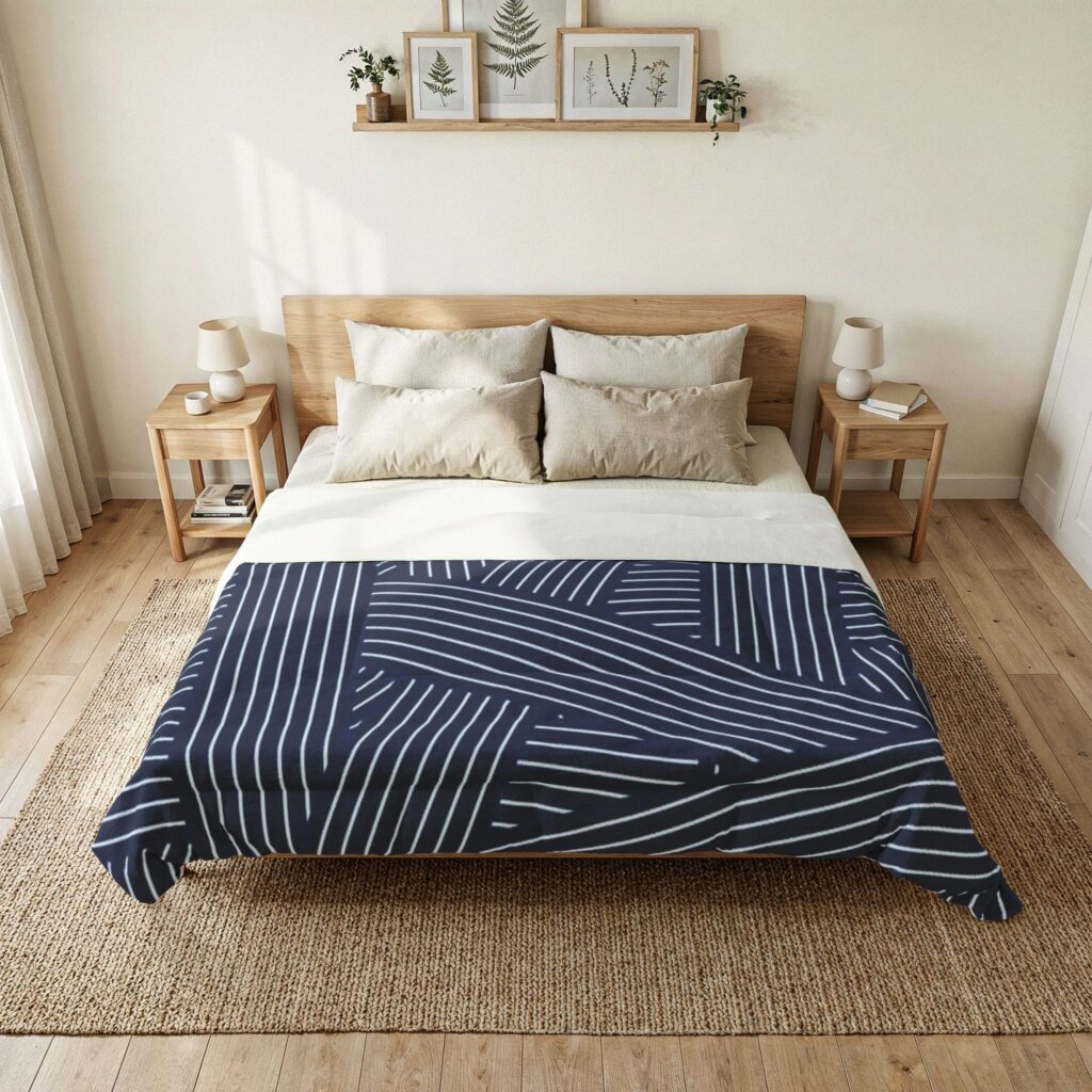 Navy Geometric Stripe Cotton Comforter