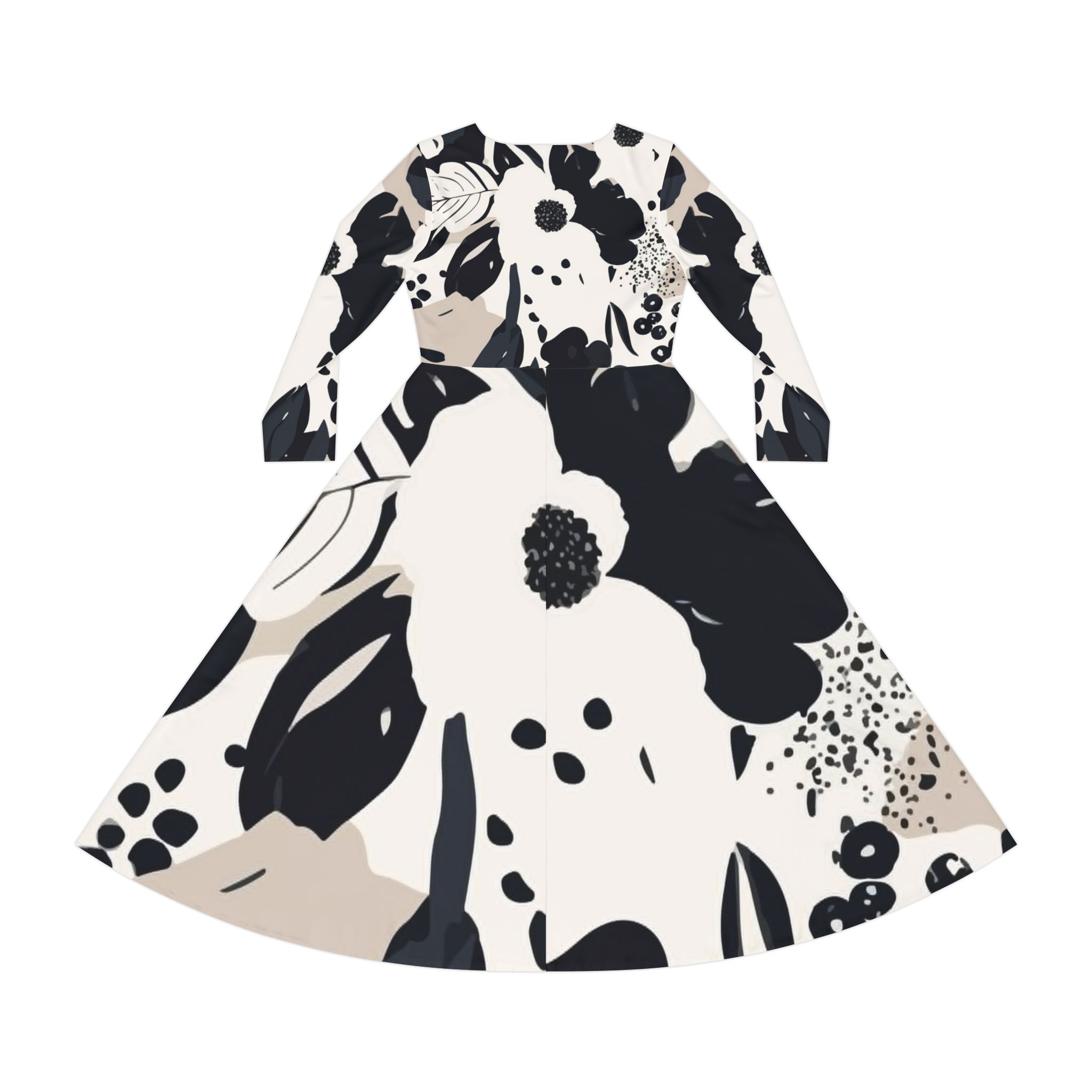 Floral A-Line Swing Dress — Long Sleeve Black & Ivory Garden Print - Image 3