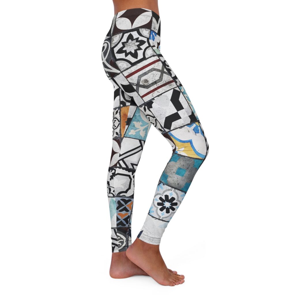 Tile-Pattern Blue Mosaic Leggings — Women's Printed AOP Yoga & Casual Leggings