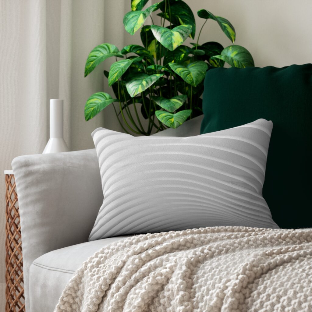 Abstract White Wave Patterned Spun Polyester Lumbar Pillow