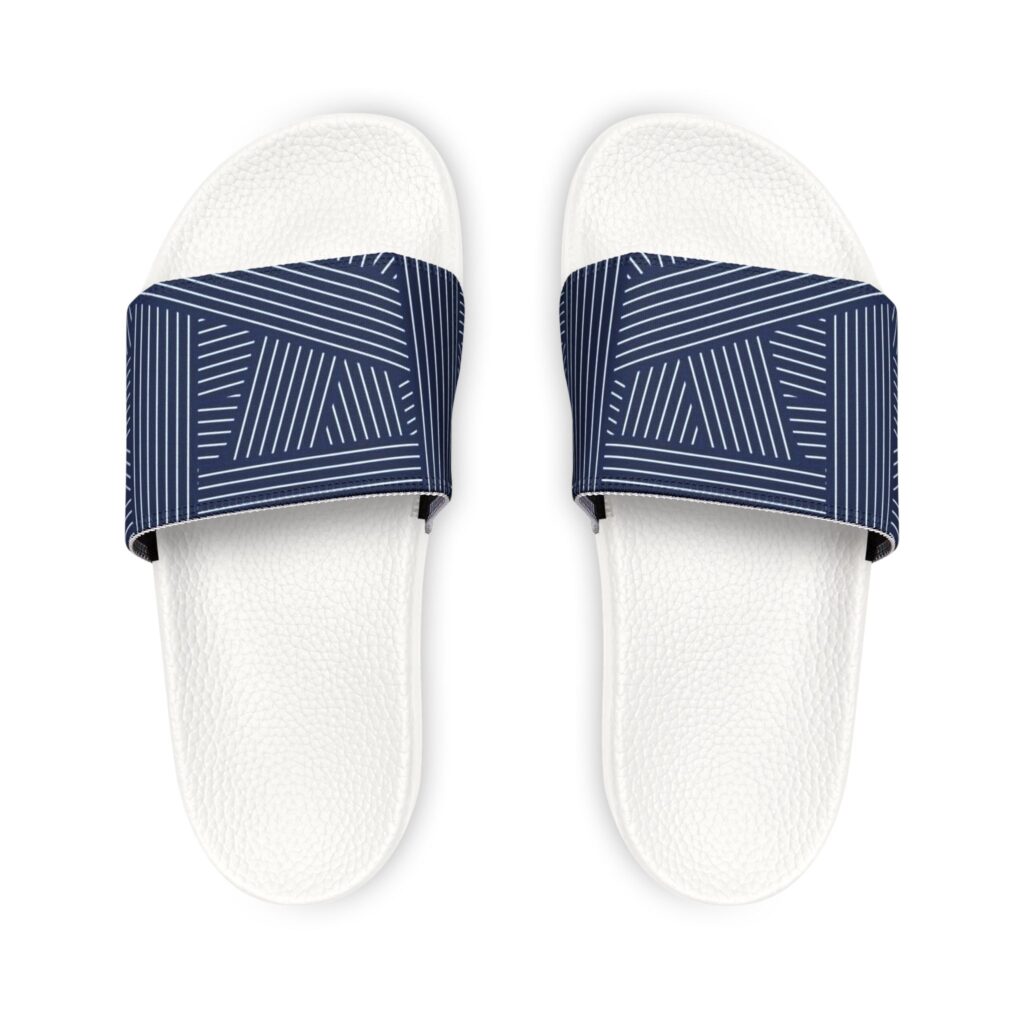 Women's Slide Sandals — Navy Geometric Removable-Striped Strap