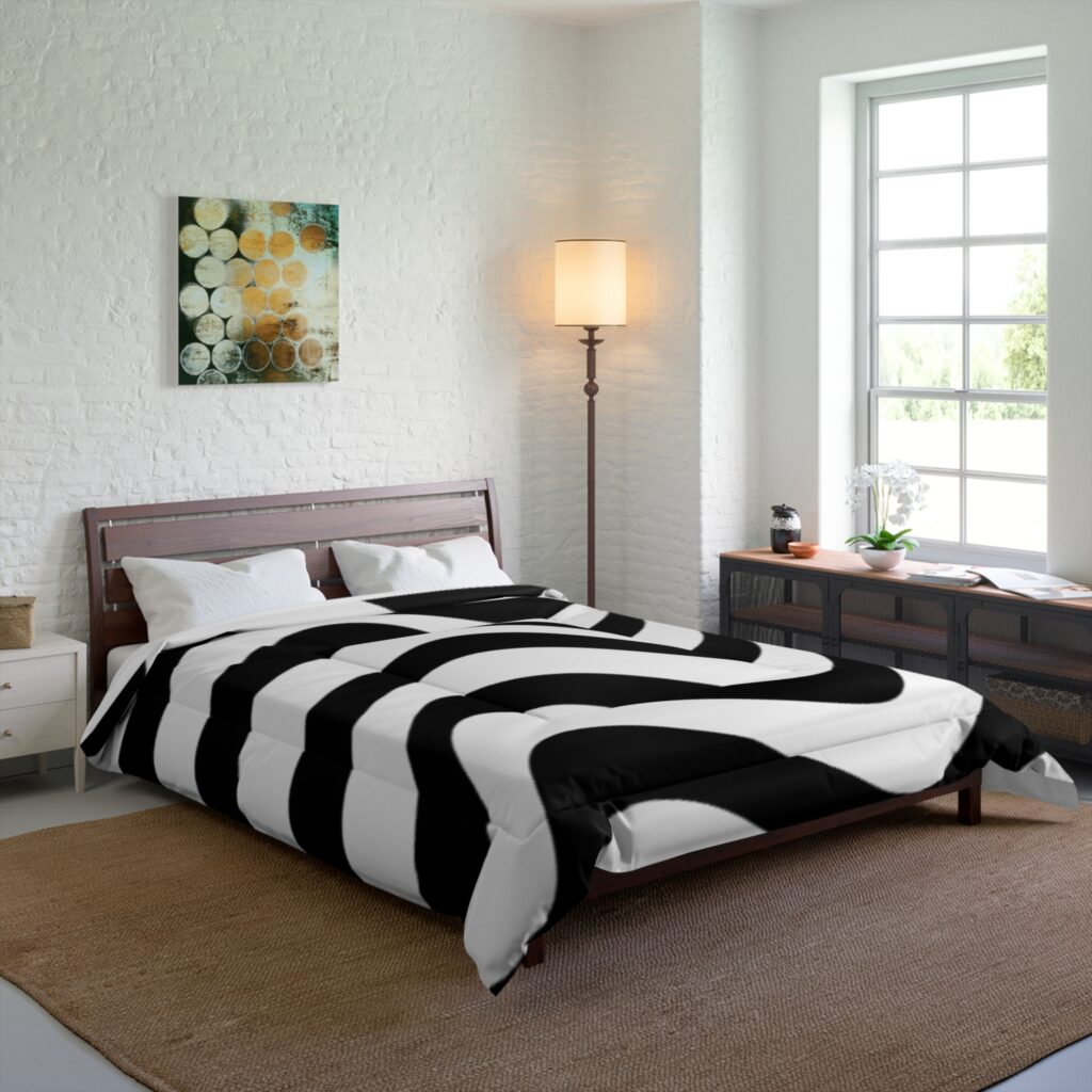 Comforter — Black & White Wavy Optical Stripe Comforter