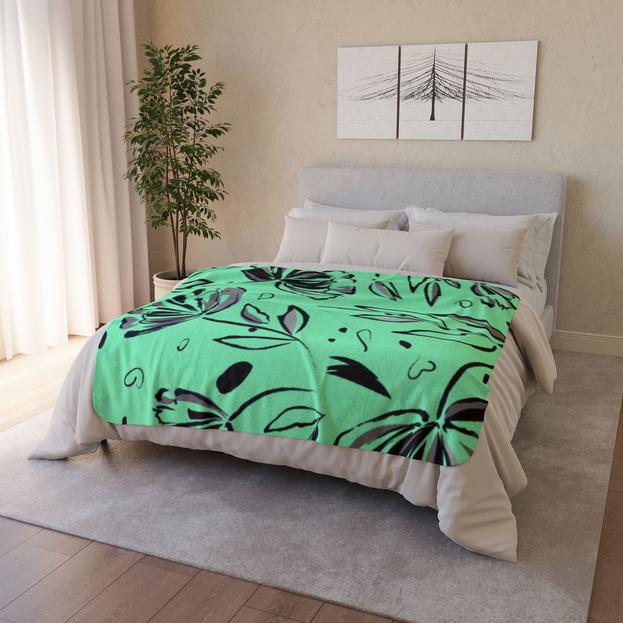 Mint Floral Fleece Sherpa Blanket – Cozy Floral Throw for Home & Gifts - Image 10