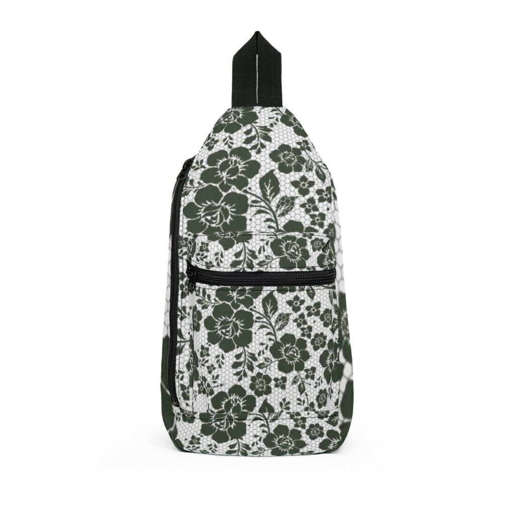 Floral Vintage Sling Bag – Monochrome Botanical Crossbody