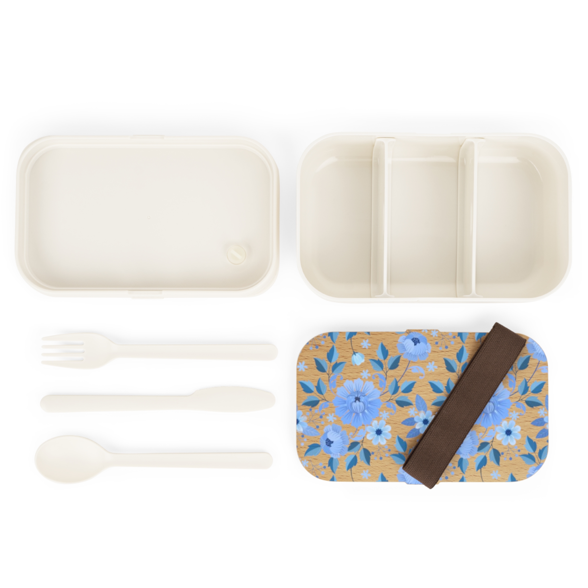 Blue Floral Bento Lunch Box – Portable Japanese-Style Food Container - Image 3