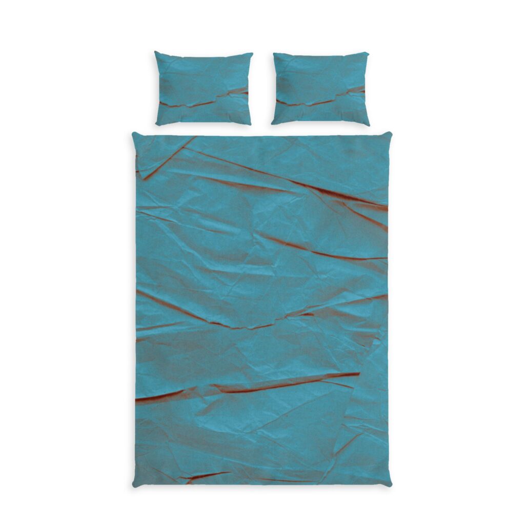 Teal Crinkled Texture Cotton Bed Set — Modern Abstract Duvet Cover & Pillowcases