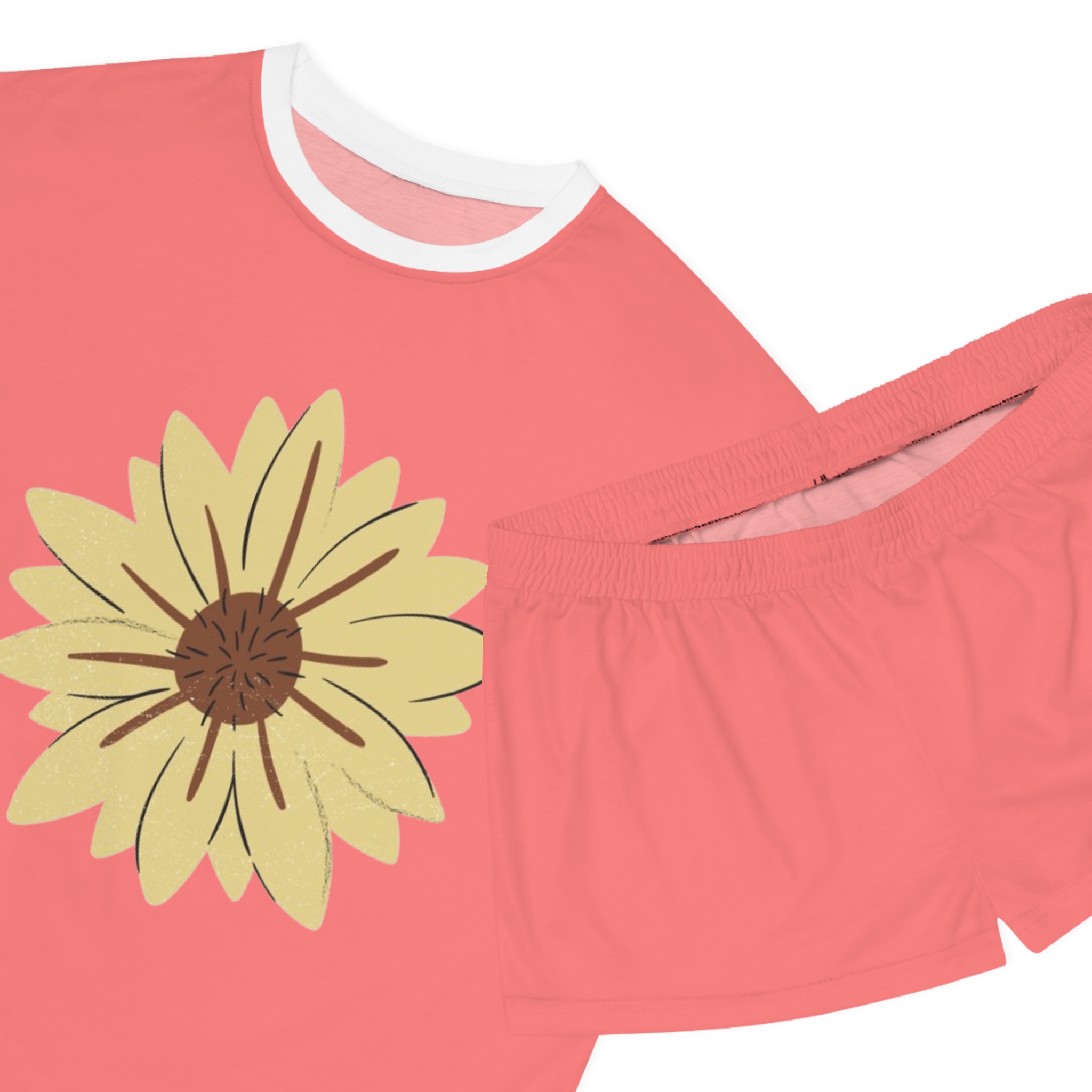 Sunflower Sleep Set — Women's Coral Short Pajama Set - Image 4