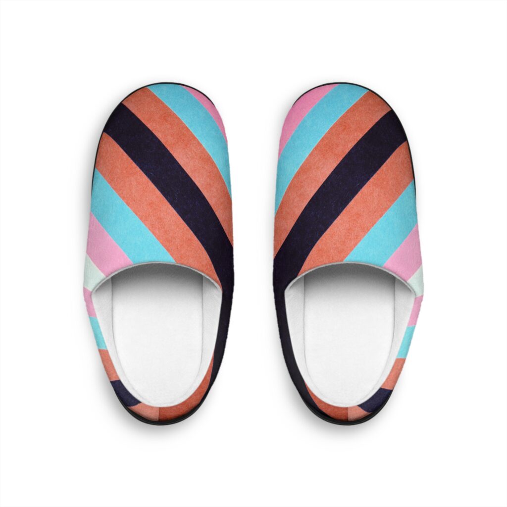 Cozy Striped Indoor Slippers — Pastel Rainbow Comfort