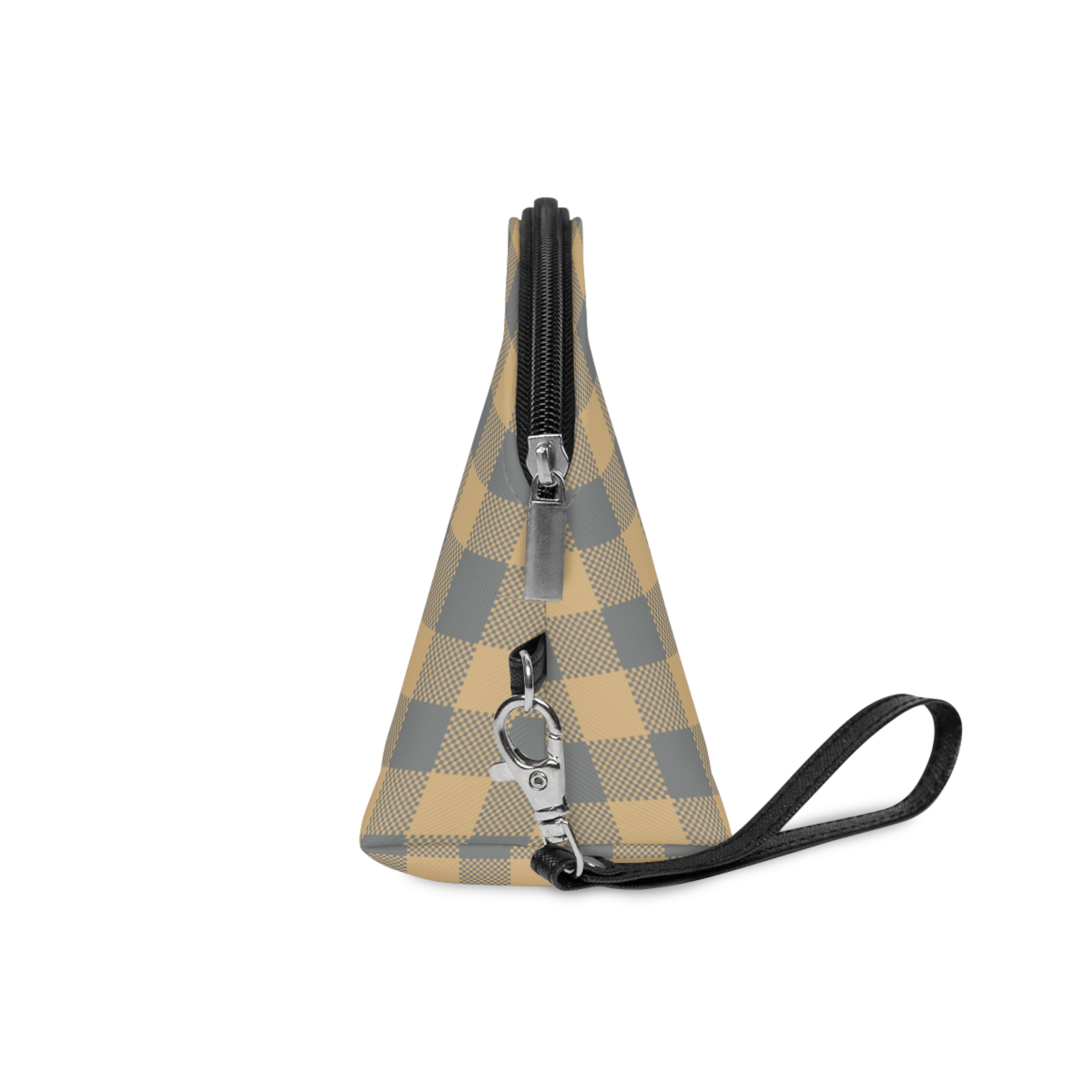 Plaid Cosmetic Pouch — Yellow & Gray Check Makeup Bag - Image 5
