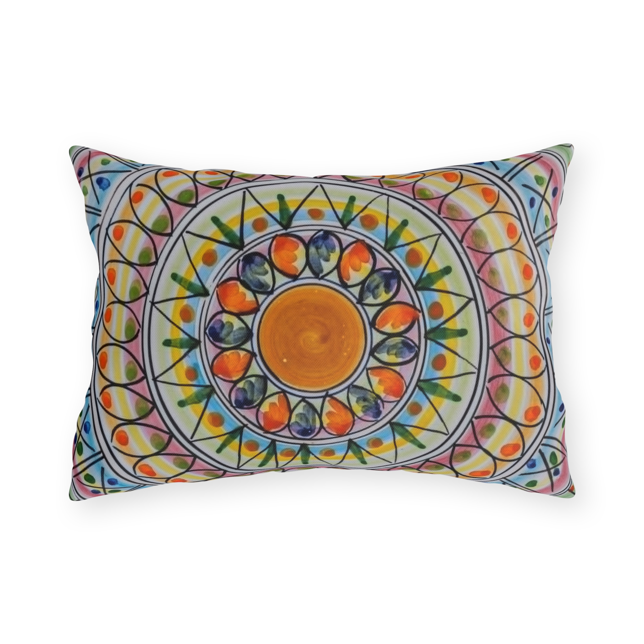Boho Mandala Outdoor Pillow - Colorful Floral Sunburst Patio Cushion - Image 5