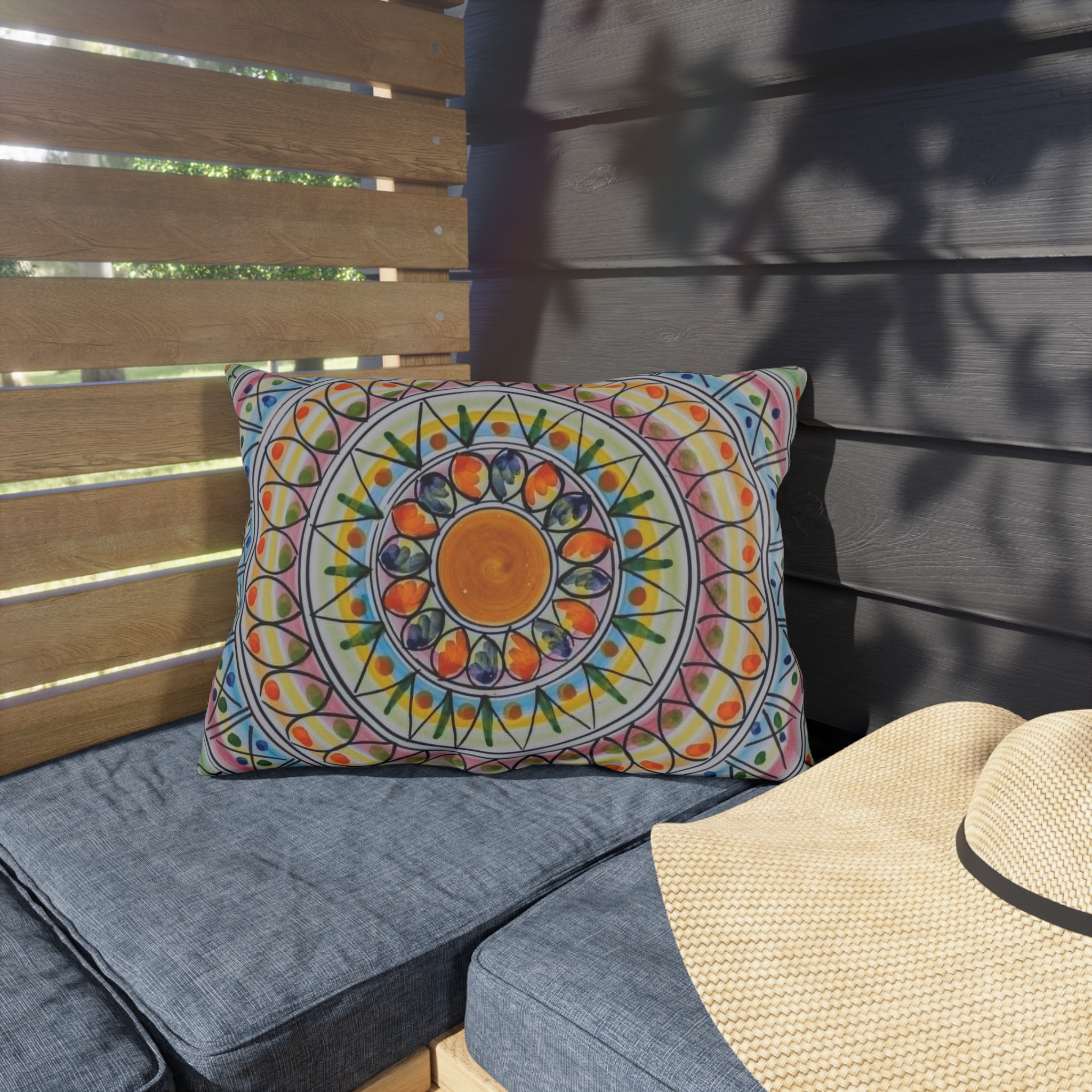 Boho Mandala Outdoor Pillow - Colorful Floral Sunburst Patio Cushion - Image 7
