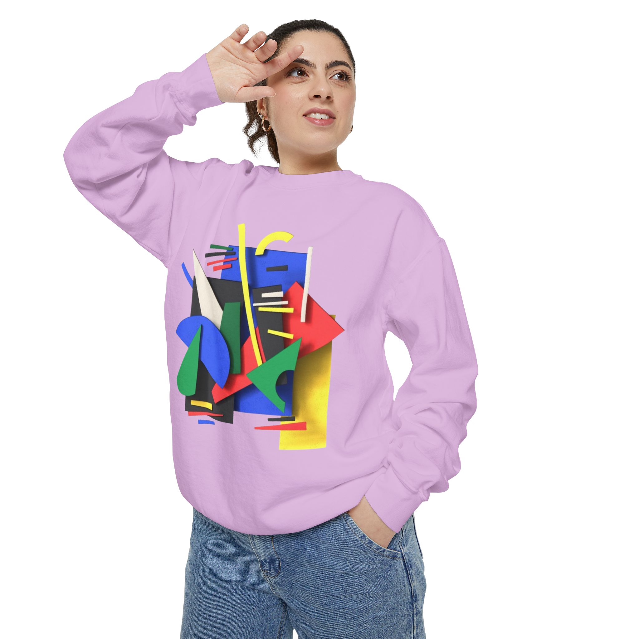 Abstract Geometric Crewneck Sweatshirt — Colorful 80s Retro Art Design - Image 89