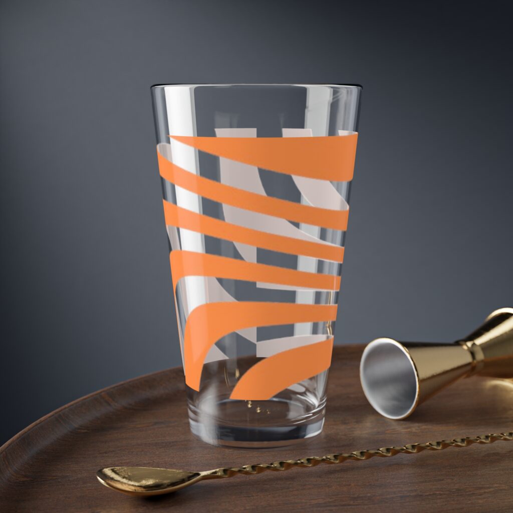16oz Orange Wave Mixing Glass — Modern Striped Cocktail & Bar Glass