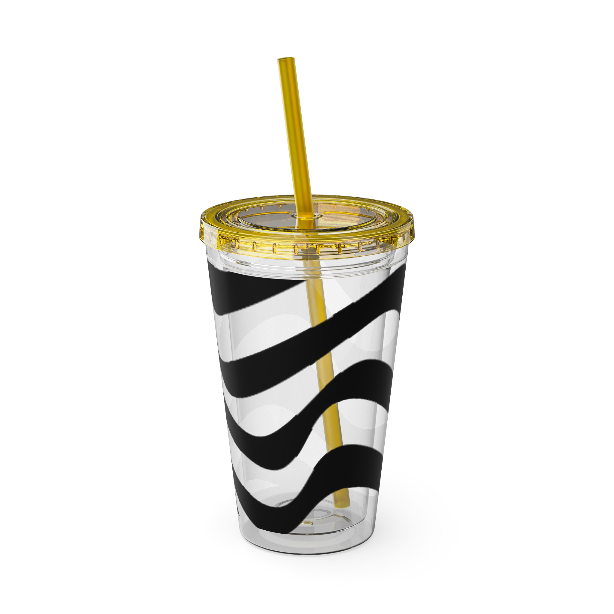 Wavy Stripes 16oz Tumbler with Straw — Black Brushstroke Design - Image 17