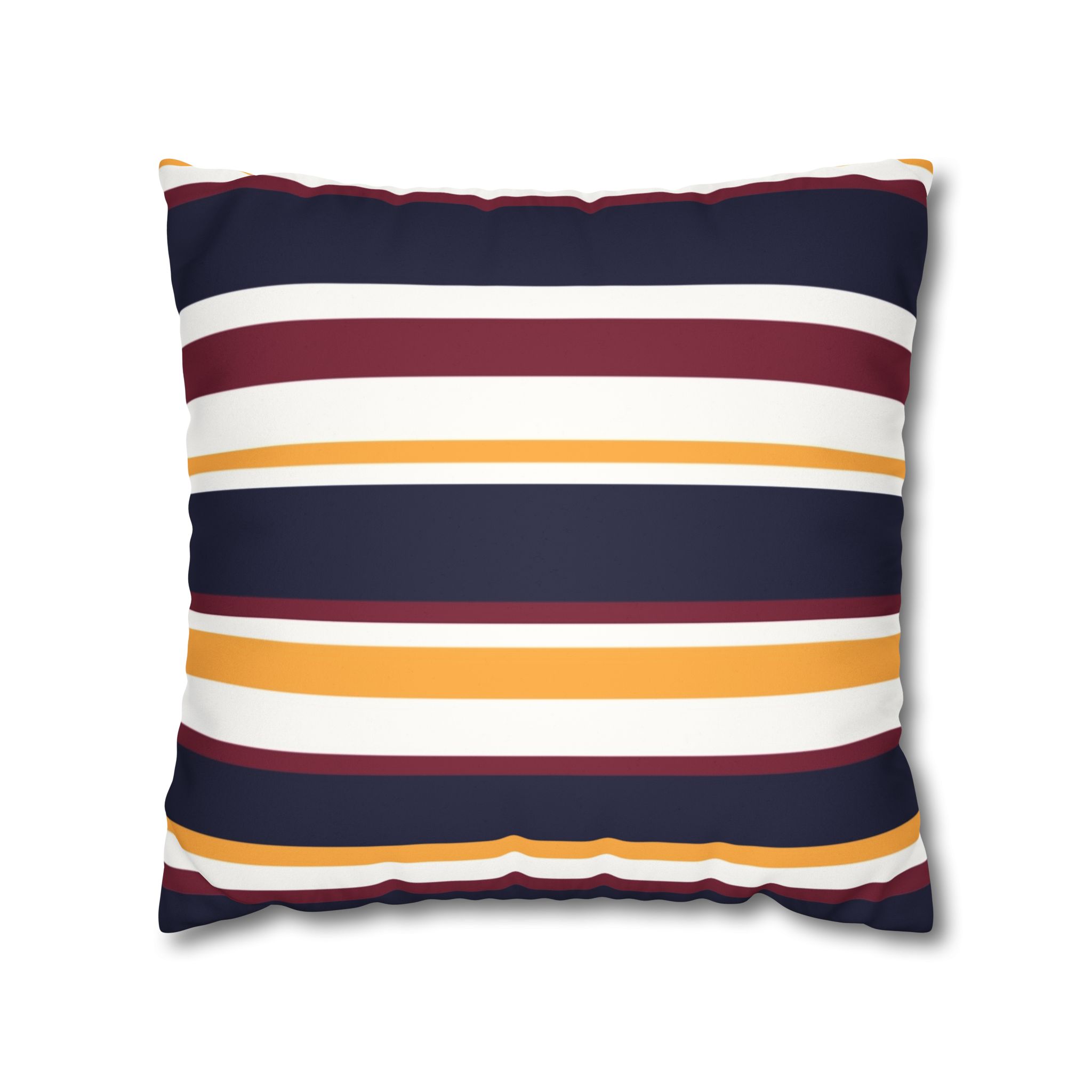 Striped Faux Suede Pillowcase - Navy, Maroon & Mustard Decorative Throw Pillow Cover - Image 9