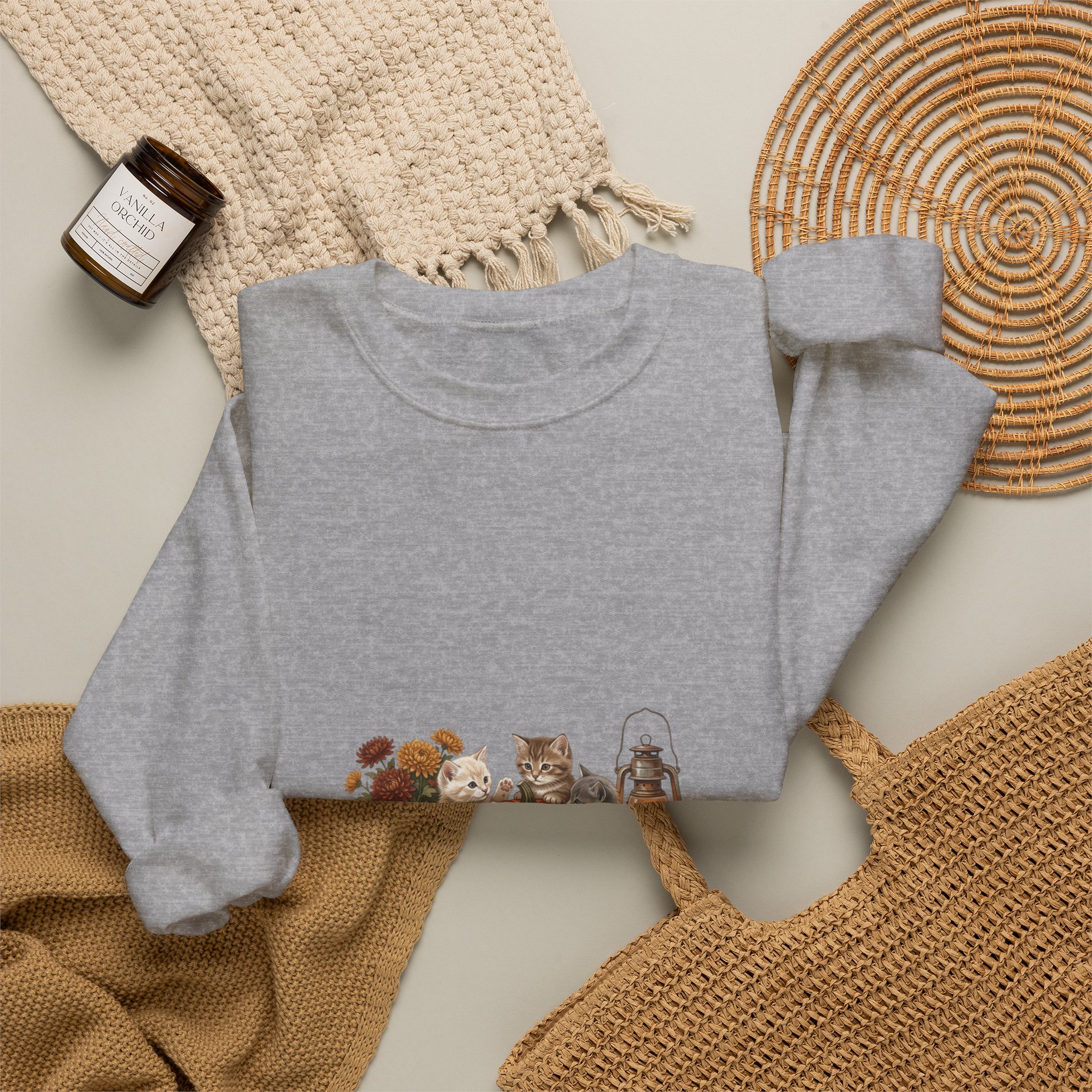 Pumpkin Patch Cats Crewneck Sweatshirt | Autumn Leaves, Harvest Pumpkin Season - Image 16