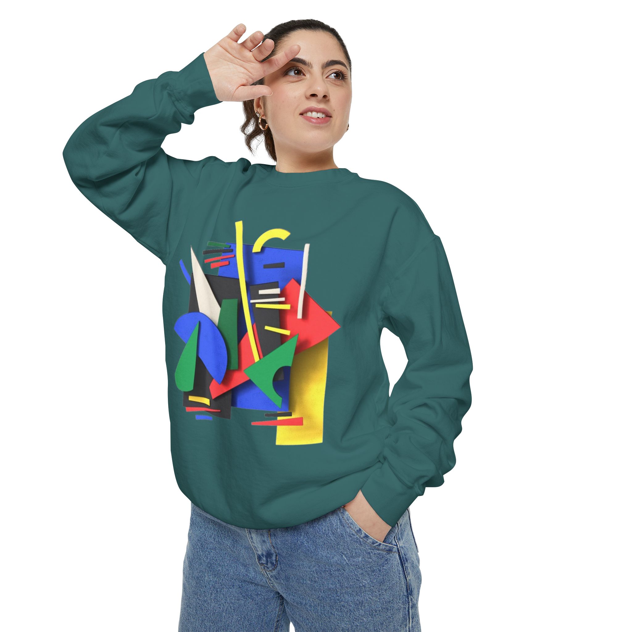 Abstract Geometric Crewneck Sweatshirt — Colorful 80s Retro Art Design - Image 41