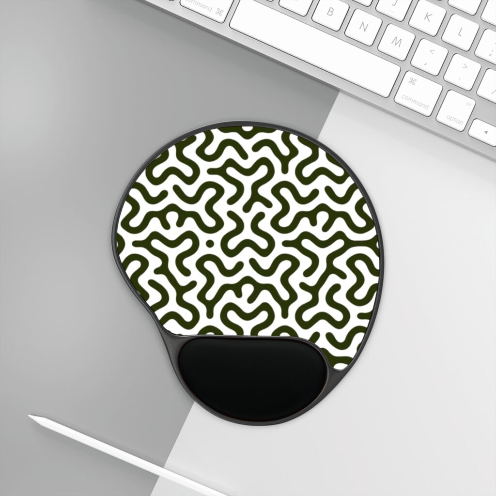 Erin Green Maze Pattern Mouse Pad with Wrist Rest — Ergonomic Office Desk Mousepad