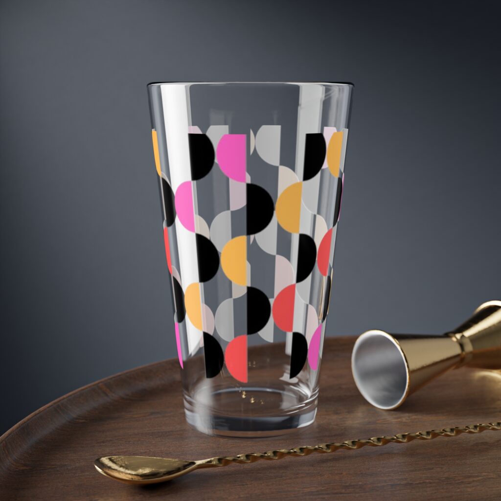 16oz Mixing Glass with Colorful Retro Geometric Pattern