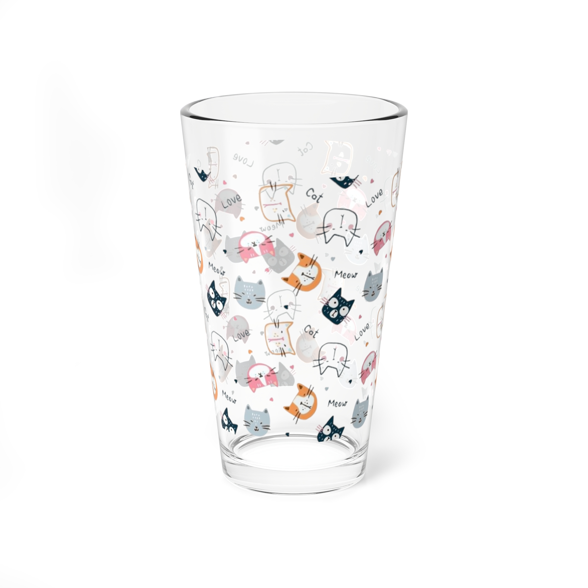 16oz Cat Pattern Mixing Glass — Cute Kittens & 'Meow' Design - Image 3