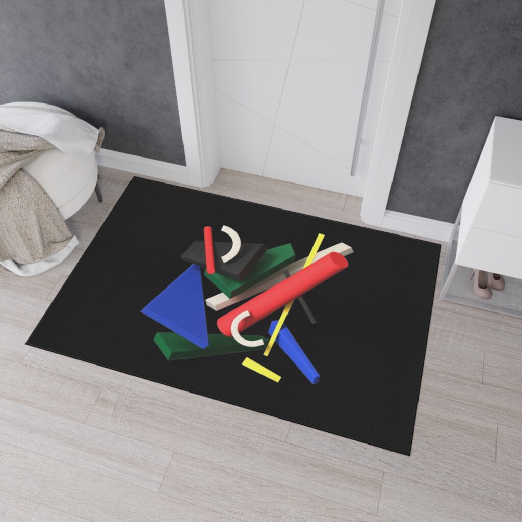 Abstract Geometric Heavy Duty Floor Mat — Modern Colorful Shapes on Black