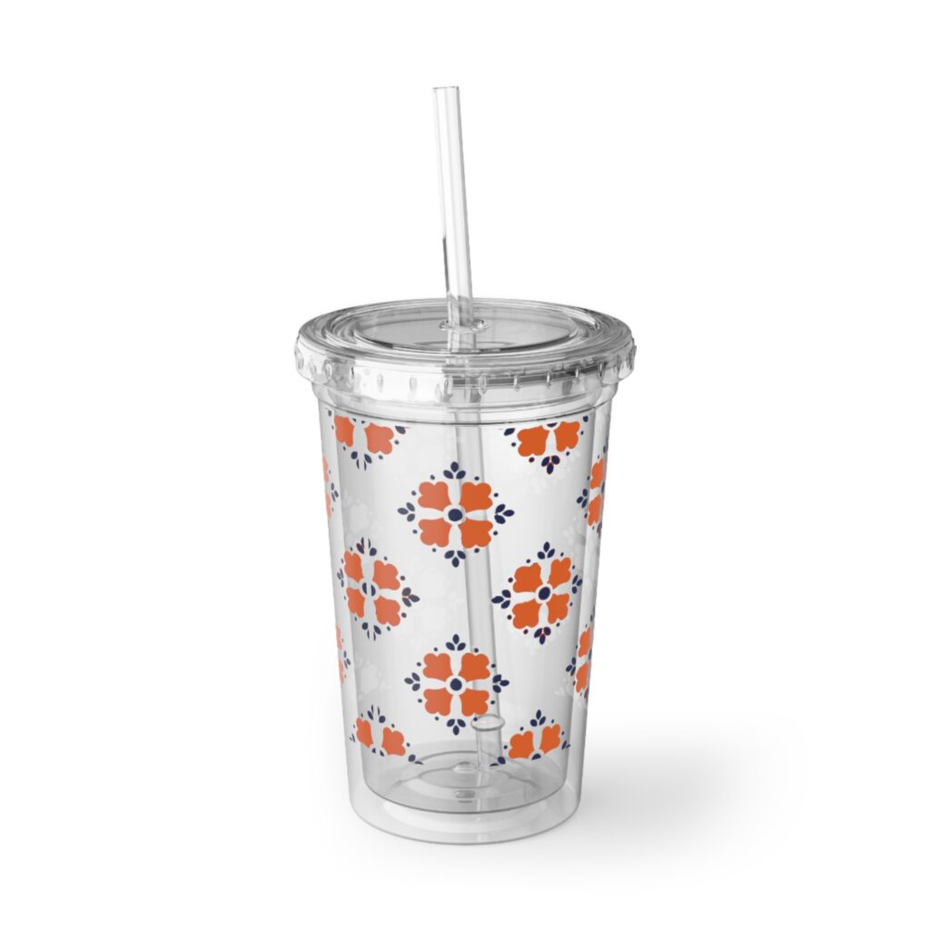 Suave Acrylic Tumbler – Retro Orange Tile Pattern Reusable Cup