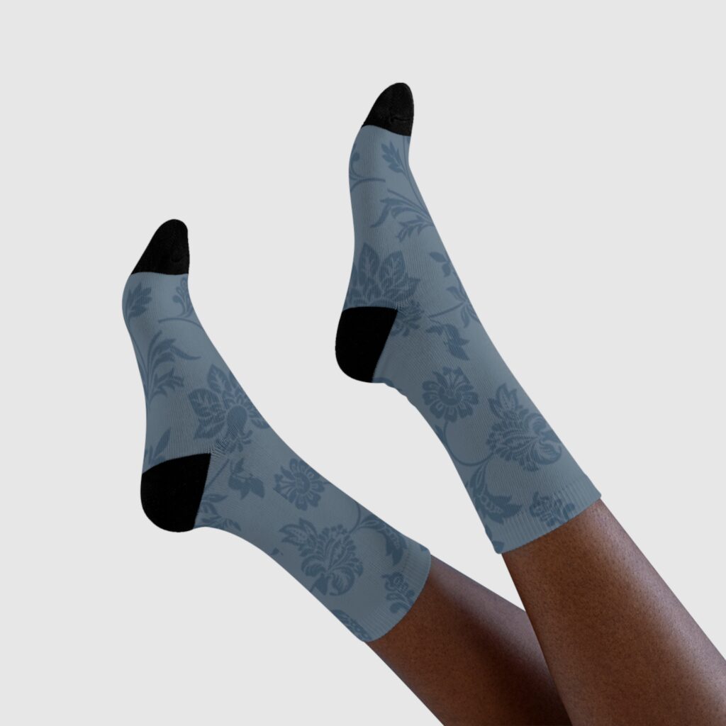 Floral Damask Crew Socks — Blue Sublimation Pattern