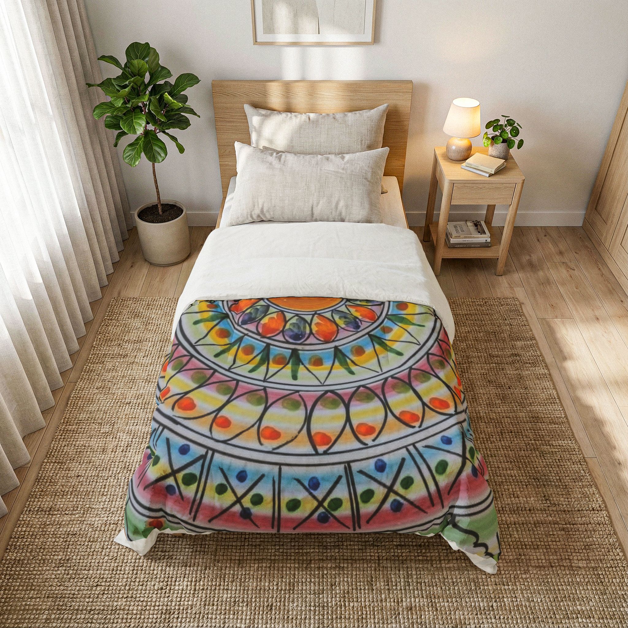 Mandala Sunburst Cotton Comforter – Colorful Boho Bedding Throw - Image 8