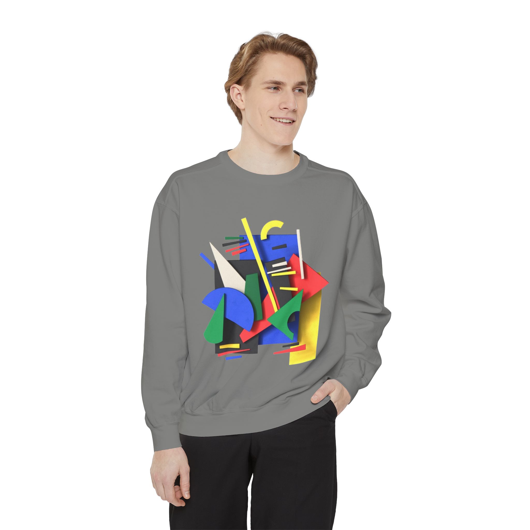 Abstract Geometric Crewneck Sweatshirt — Colorful 80s Retro Art Design - Image 4