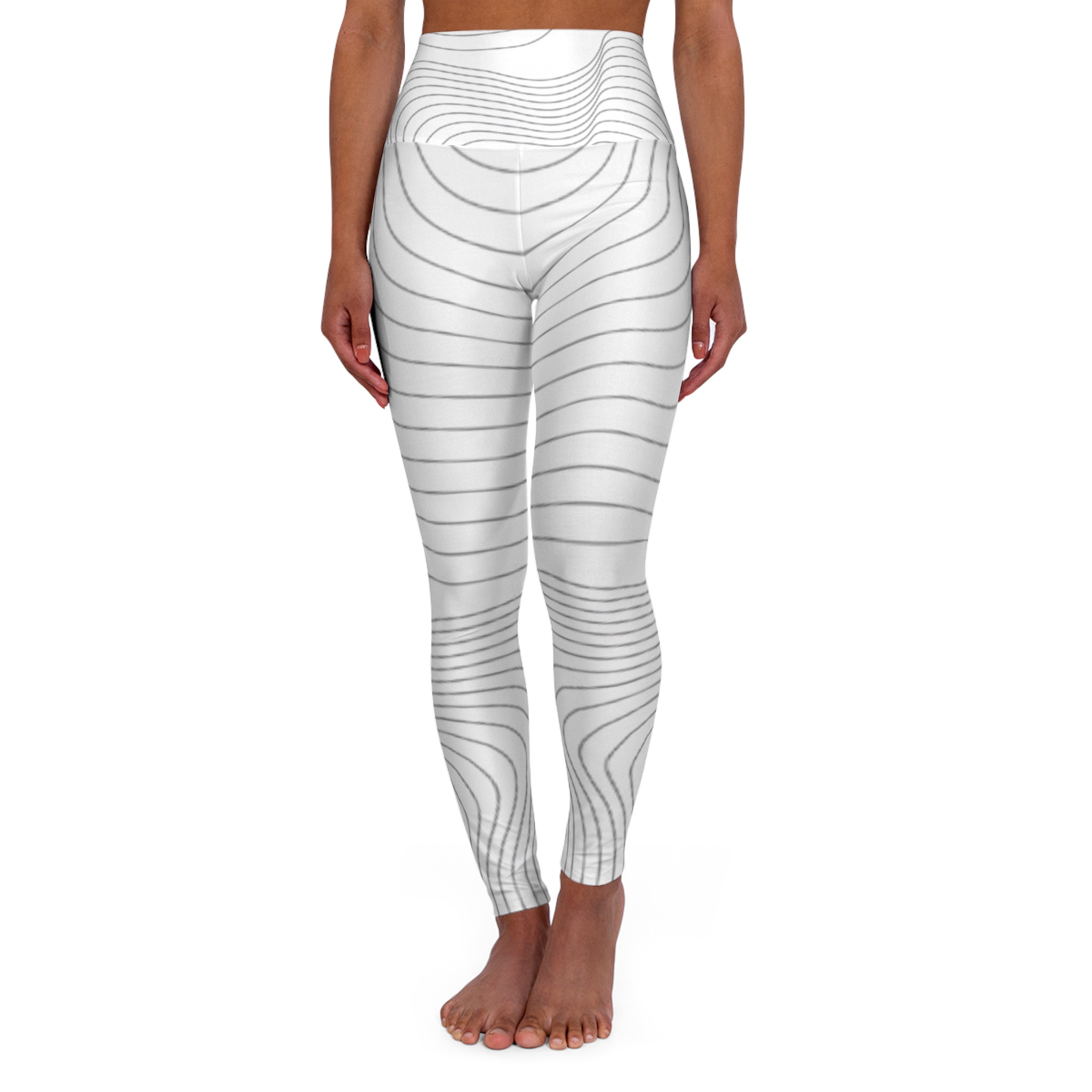 High-Waisted Yoga Leggings — Minimal Contour Line Pattern - Image 2