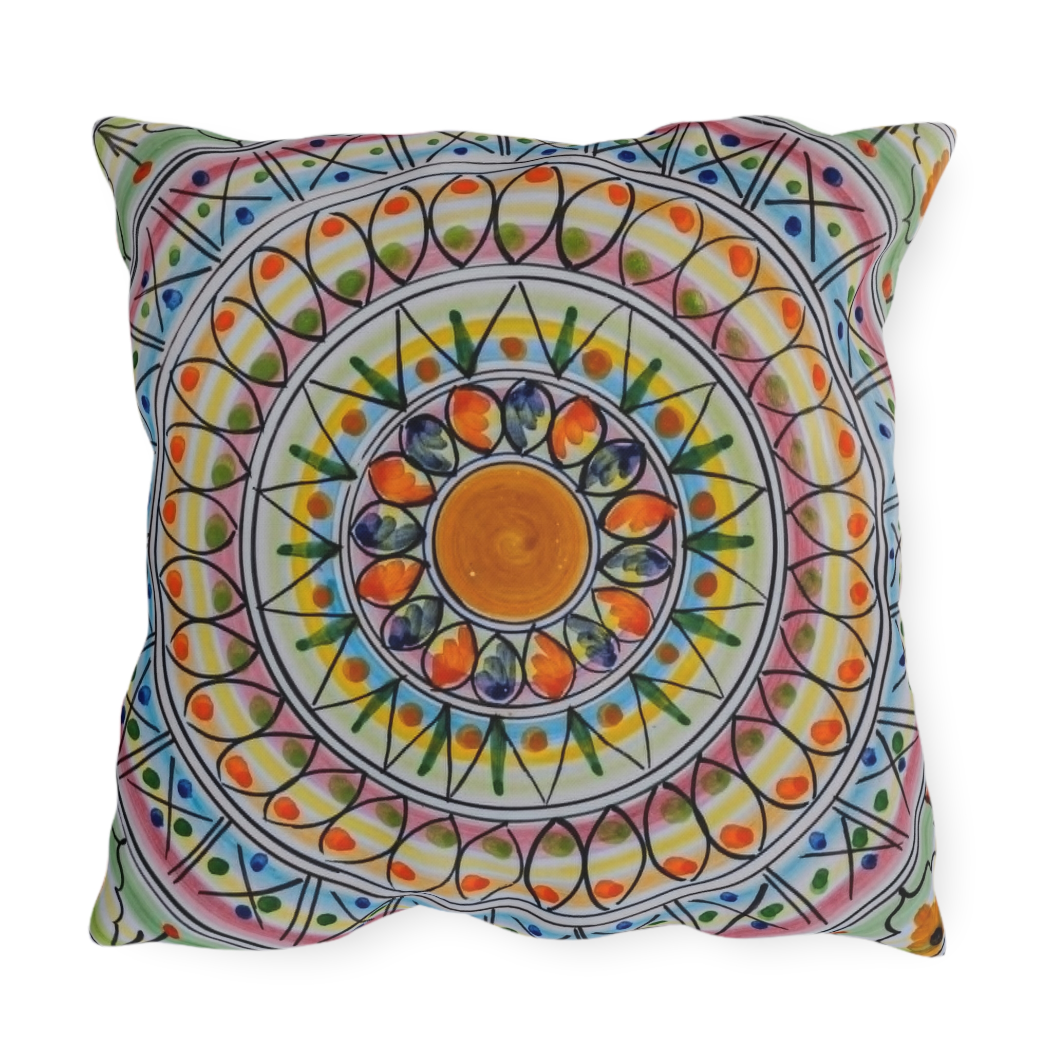 Boho Mandala Outdoor Pillow - Colorful Floral Sunburst Patio Cushion - Image 14