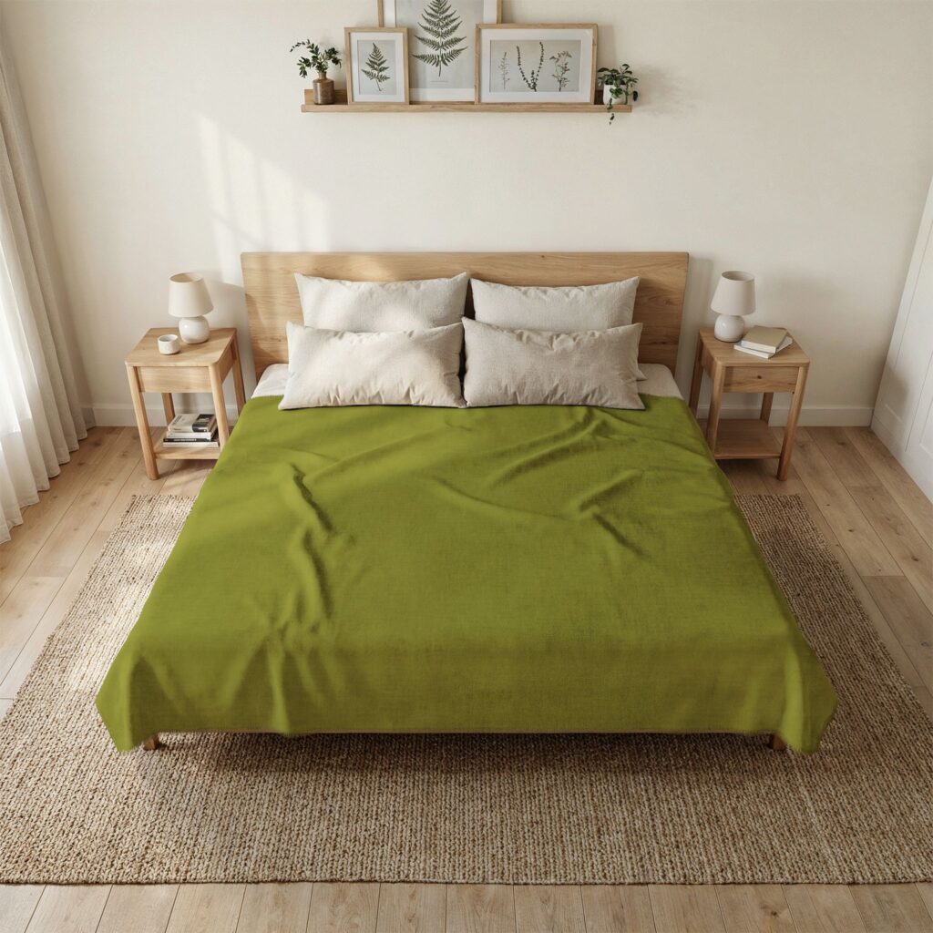 Olive Green Woven-Style Coverlet – Lightweight Textured Bedspread