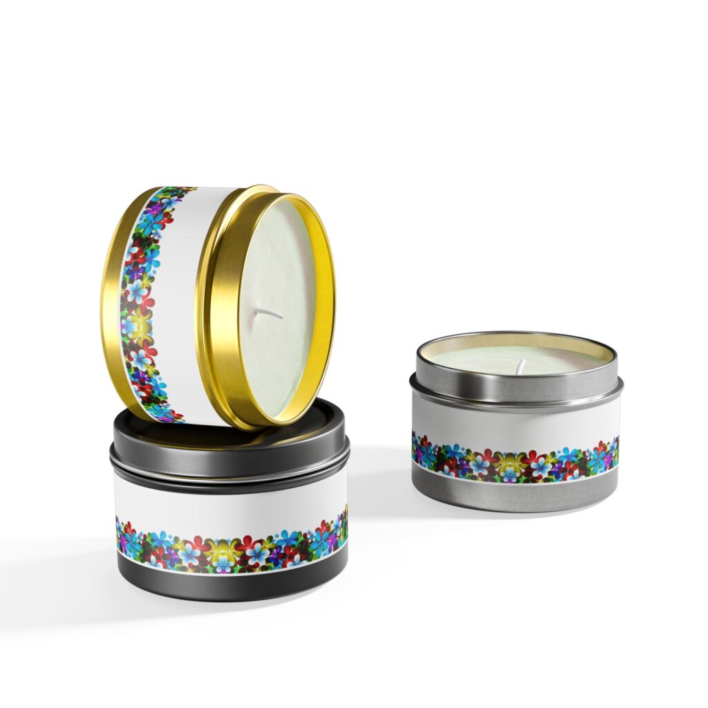 Floral Breeze Tin Candle — Scented Decorative Tin with Colorful Flower Band