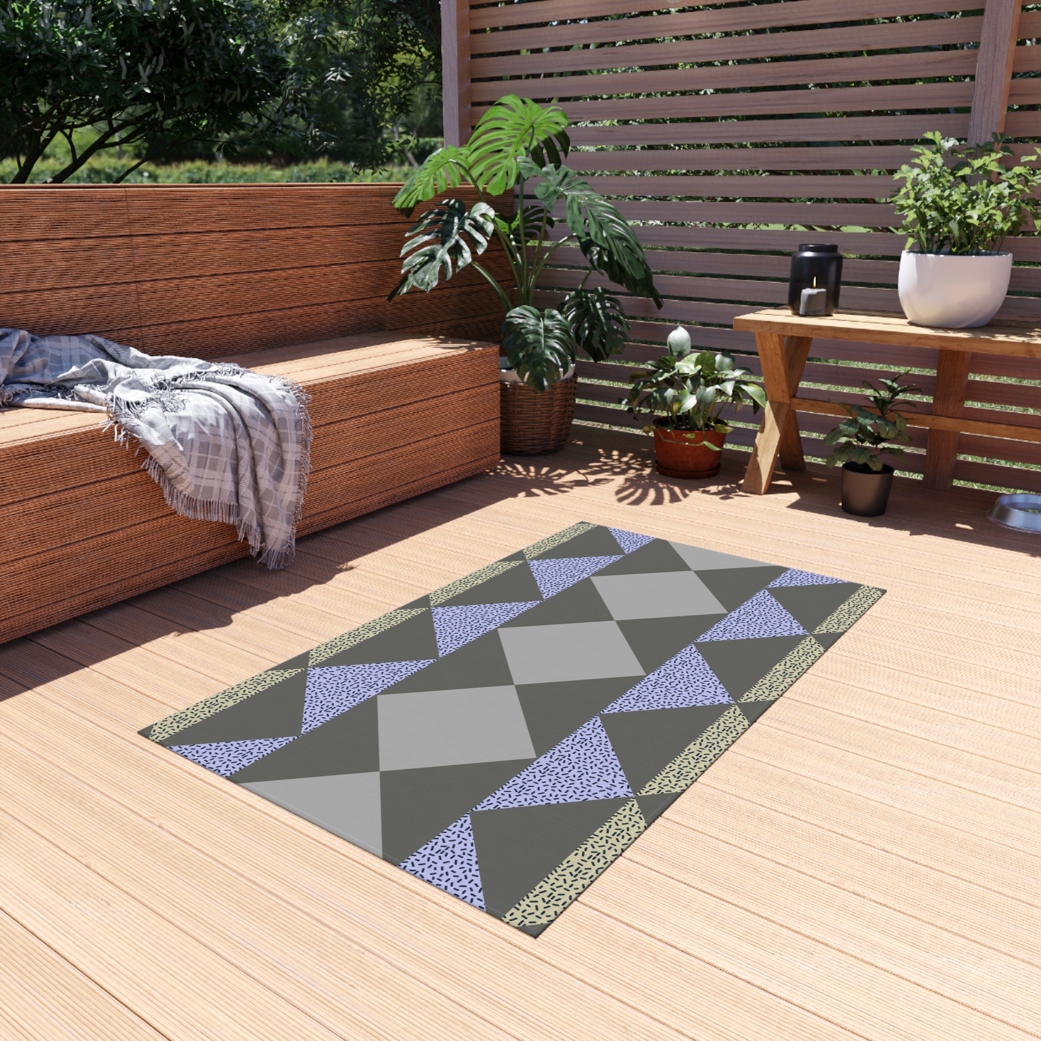 Geometric Triangle Outdoor Rug — Modern Patio Mat in Gray, Blue & Beige - Image 11