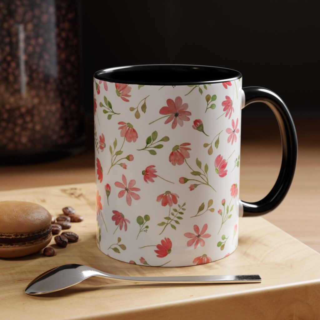 Floral Watercolor Accent Coffee Mug – Pink Blossoms (11/15oz)
